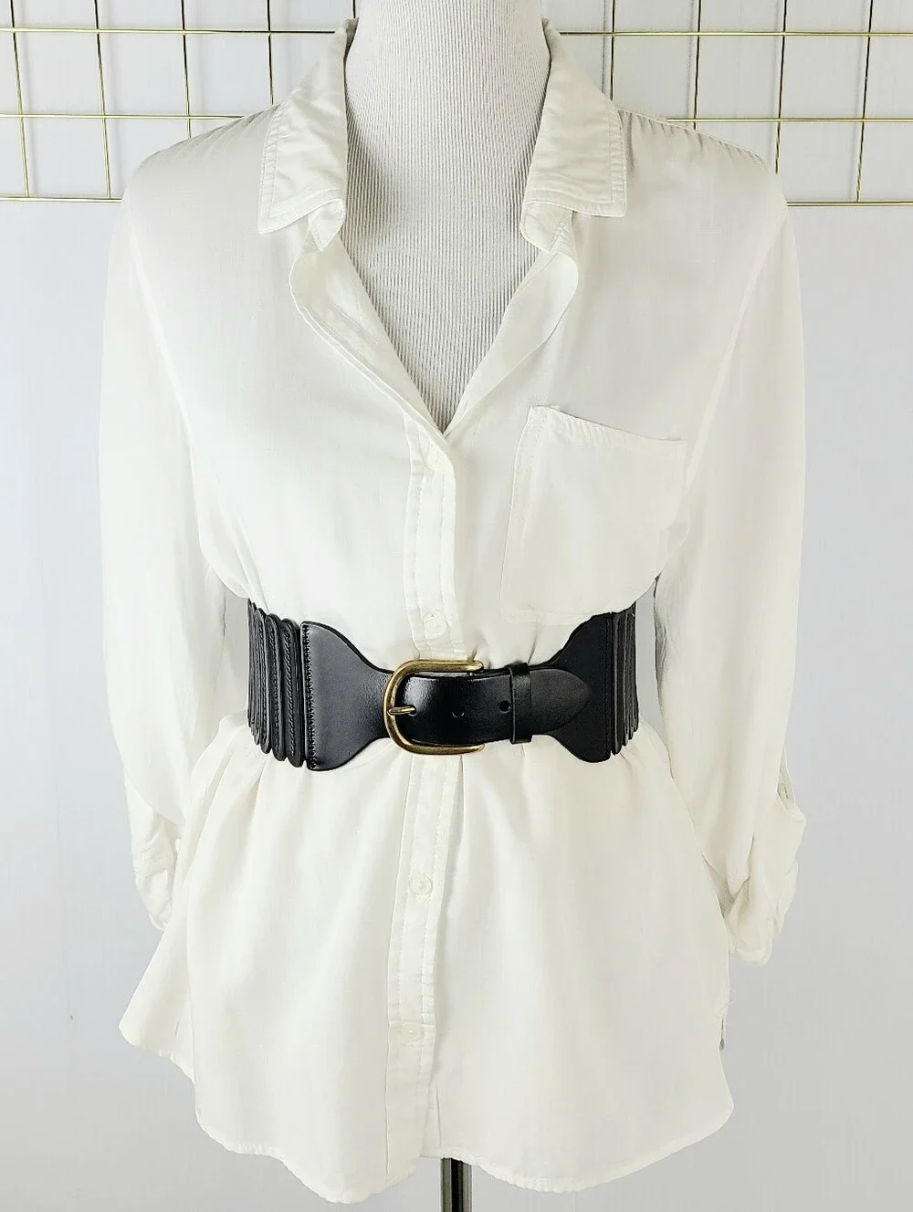 Anthropologie Tabitha Black Genuine Leather Wide Stretch Belt
